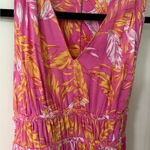 Pink - Yellow - White Floral Print T Back Maxi Dress